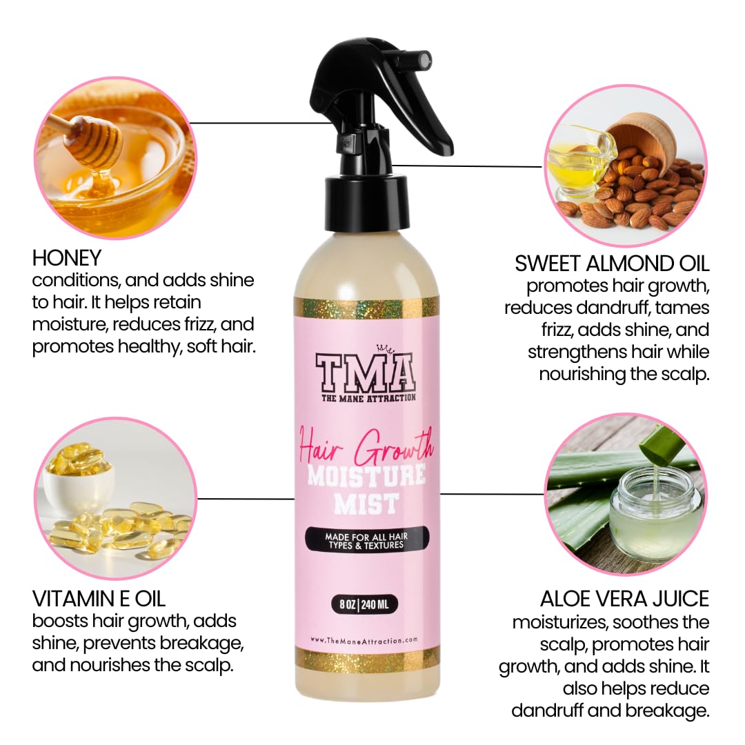 The Mane Attractions Nourishing Daily Hair Growth Moisture Mist for ALL Hair Types, Lightweight Moisturizer for Thicker, Longer