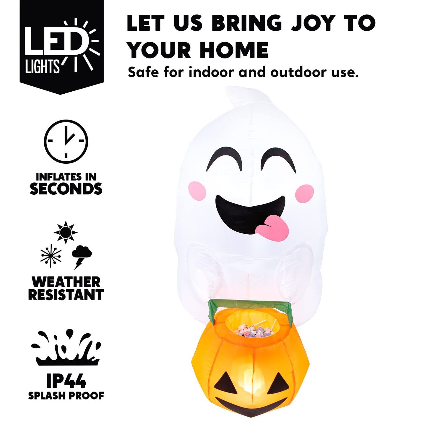 Joiedomi 4.5 ft Tall Halloween Inflatable Outdoor Decorations, Blow Up Halloween Yard Decorations Inflatable Window Ghost Decor, Blow Up Ghost with Candy Basket for Window Decor