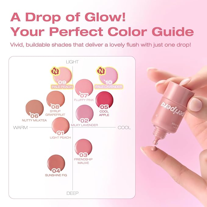 PERIPERA SYRUPY TOK CHEEK, Liquid Blush, Dewy Finish and Hydrates All day, Soft Velvet Texture Face Cheek Tint (10 PALE LAVENDER, One Size)