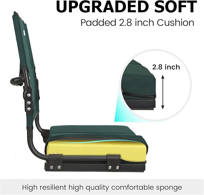 behairity Portable Stadium Seat for Bleachers with Back Support, Wide Padded Bleacher Chair with High Back and Thick Cushion for Adults, Folding Stadium Chair for Football Sports Events (Green)