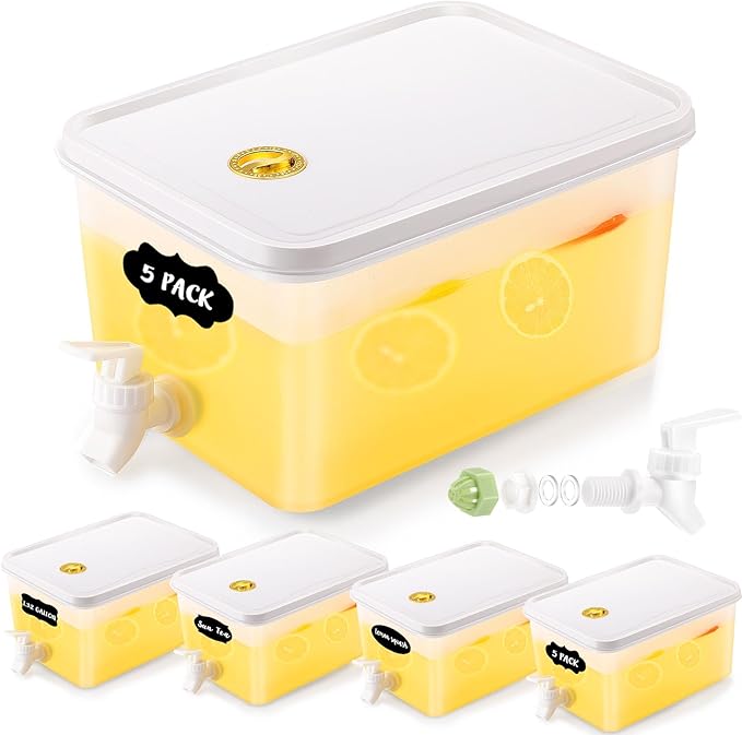 Zhehao 5 Pack Drink Dispenser for Fridge 1.32 Gallon Clear Beverage Dispenser with Leak Proof Spigot Plastic Iced Juice Le...