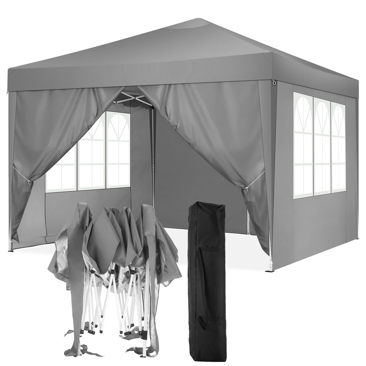 COBIZI Canopy 10x10 Pop Up Canopy Tent with 4 Sidewalls Party Tents for Parties Weddings Backyard Waterproof Canopy Outdoor Commercial Canopy Event Tent with Stakes, Ropes, Grey