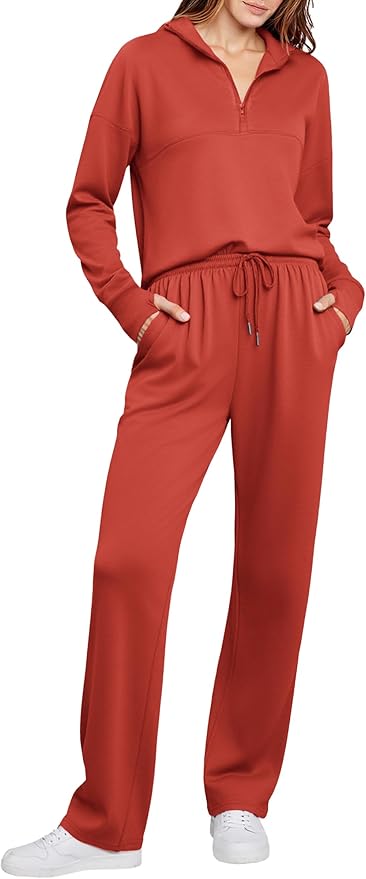 Totatuit Womens Sweatsuits 2 piece Set Lapel Half Zip Lightweight Sweatshirts and Wide Leg Pants Tracksuit Lounge Sets