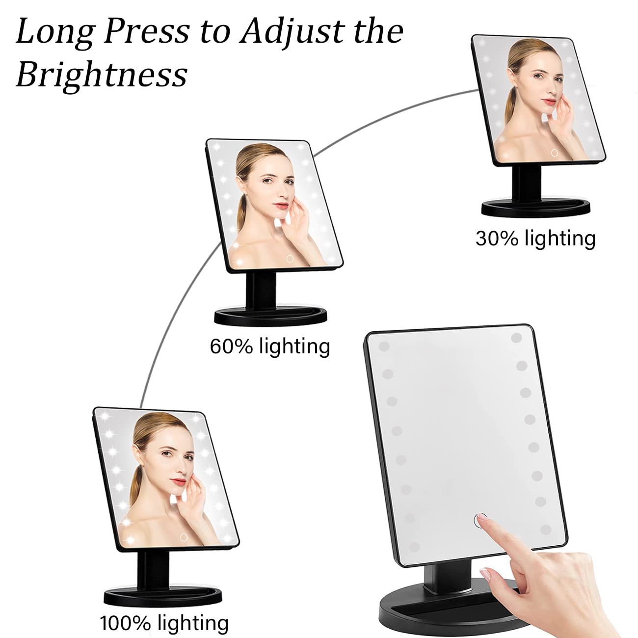 KOOKIN Lighted Vanity Makeup Mirror Led Lights 180 Degree Rotation Lighted Mirror Touch Screen Adjusted Brightness Desk Mirrors