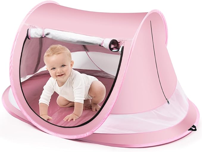 Baby Beach Tent,Large Pop Up Beach Tent Sun Shade for Beach,Portable Baby Travel Tent with Mosquito Net,Indoor Baby Play T...