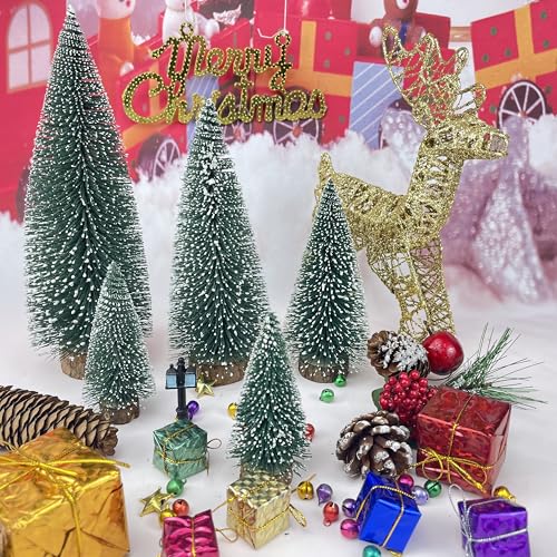 NotiGat mini Christmas Tree Bottle Brush Christmas Trees with Wooden Bases Christmas Decorations for Party Table top decer...
