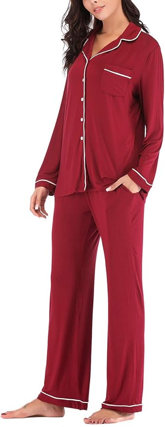 Aamikast Women's Pajama Sets Long Sleeve Button Down Sleepwear Nightwear Soft Pjs Lounge Sets