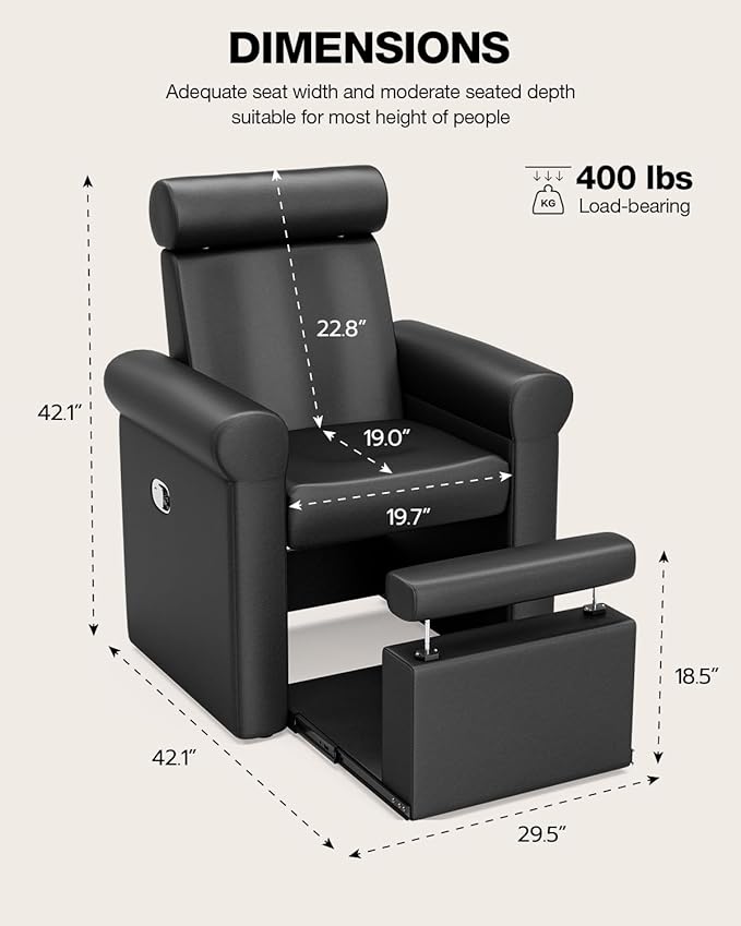 Icoget Professional Pedicure Chair No Plumbing, Reclining Pedicure Station Pipeless with Retractable Base and Adjustable Legrest Used in Salons, Home, Waterproof Foot Spa Chairs