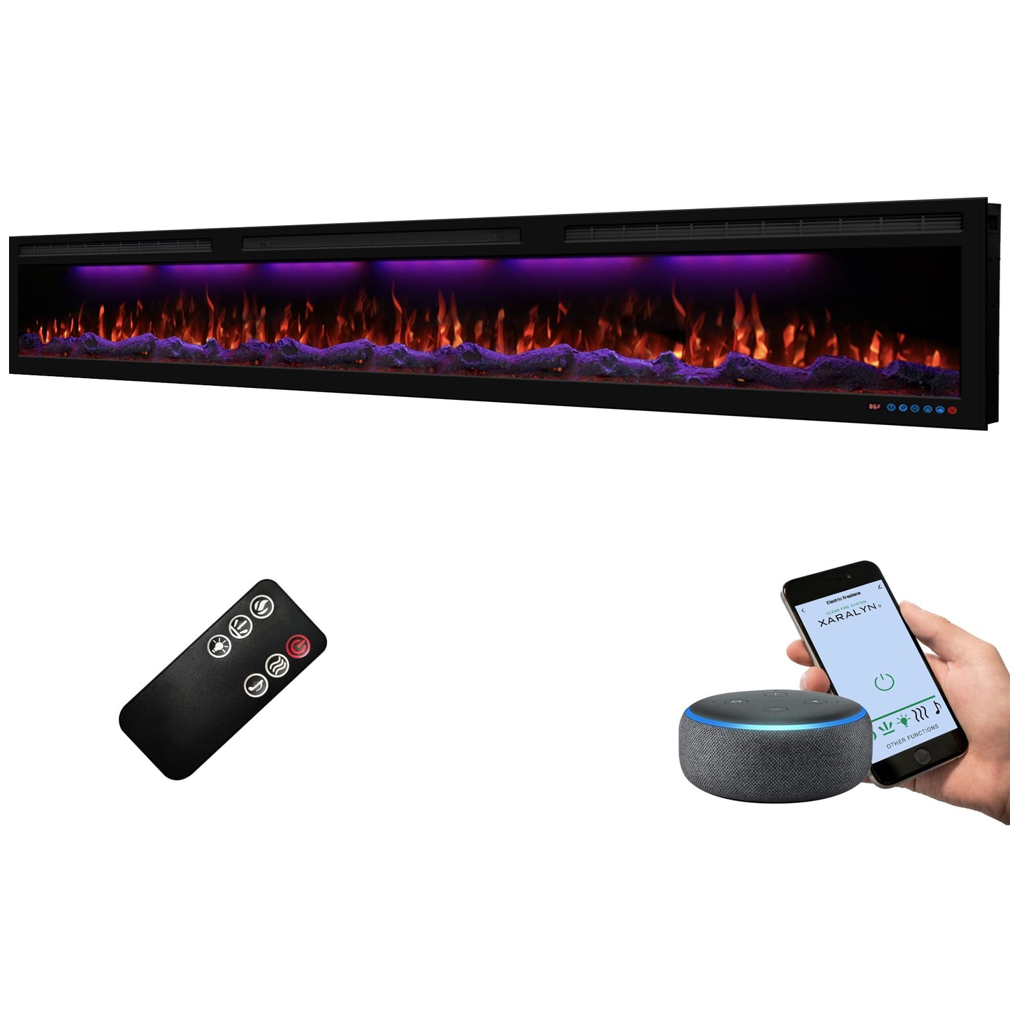 95 inch Electric Fireplace Heater, WiFi-Enabled Control via Alexa& App, Recessed and Wall Mounted Fireplace Insert w/Multicolor Realistic Flame Effects,Crackling Sound and Loget, 5100Btus, Black