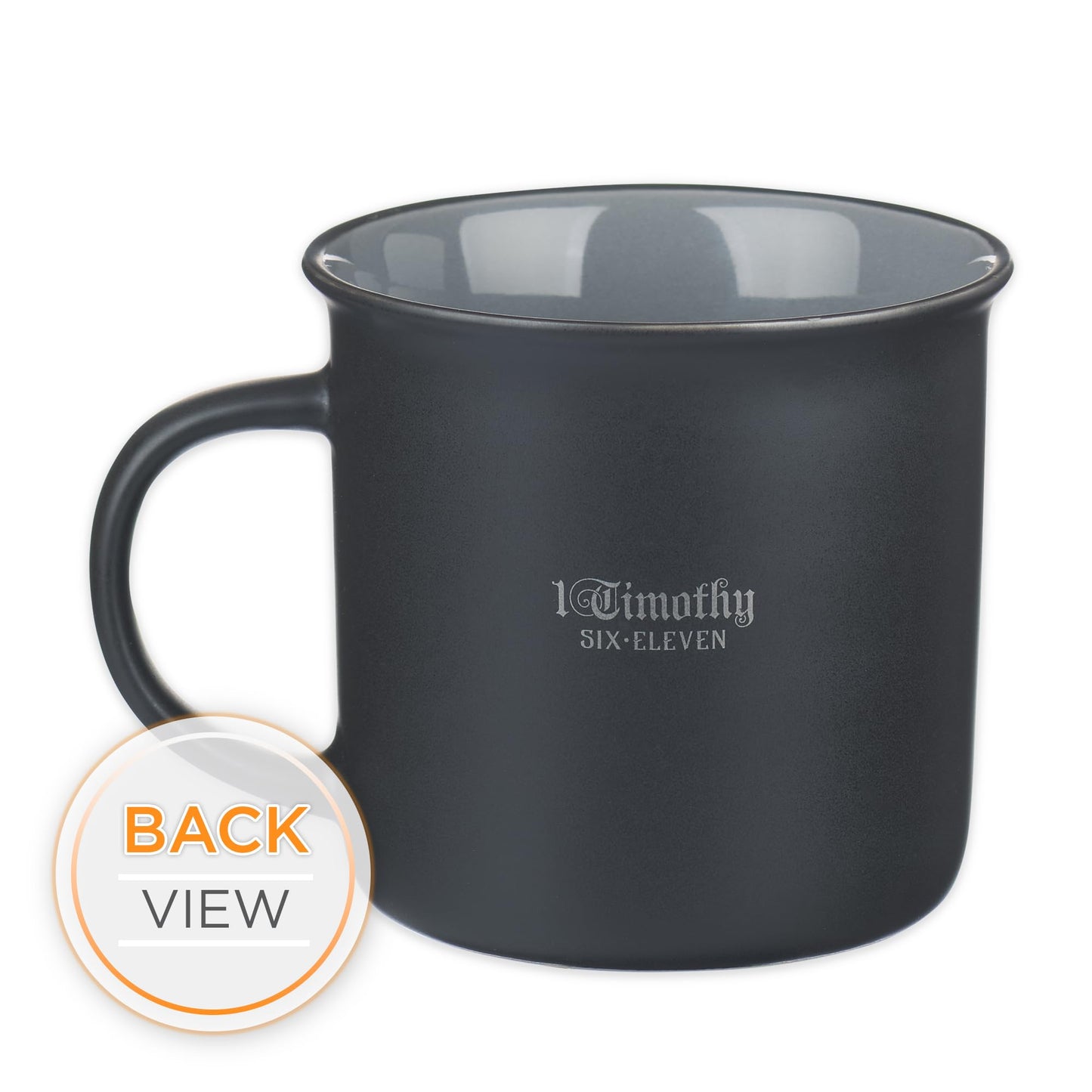 Christian Art Gifts Charcoal Gray Camp-Style Ceramic Coffee Mug – 13 oz. Lead and Cadmium-Free Non-Toxic Inspirational Scripture Coffee and Tea Mug for Men with Bible Verse: Man of God –1 Timothy 6:11