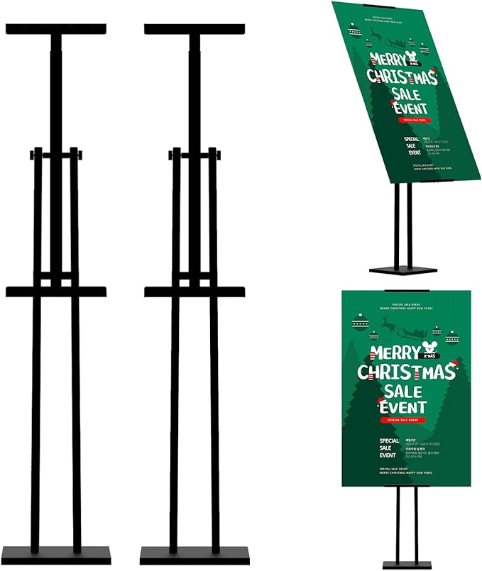 ONCEMORE Heavy Duty Sign Stand, Floor Poster Board Stand, Adjustable Metal Sign Holder Height Up to 60 Inches and 180° Rot...
