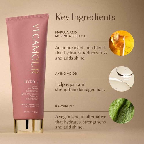 VEGAMOUR HYDR-8 Hydrate and Repair Shampoo and Conditioner Kit | Cleanses and Strengthens Dry, Damaged Hair with Amino Acids and Karmatin™ | Clean, Vegan, Cruelty-Free, Clinically Proven, Color Safe