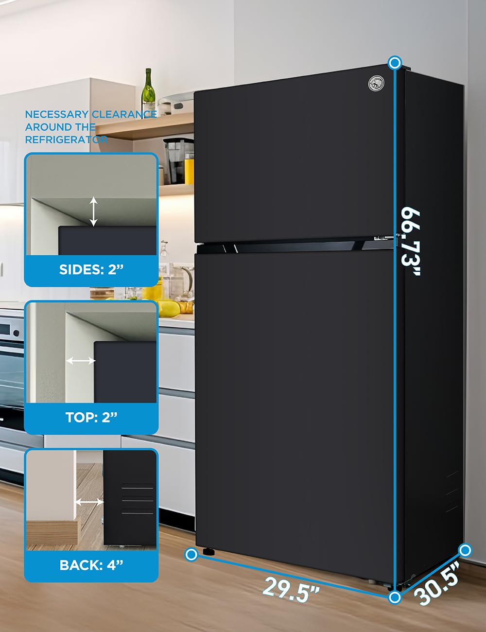 Commercial Cool 18 Cu. Ft. Top Mount Refrigerator with Ice Maker, 2-Door Refrigerator with Top Freezer, Freezer with Icemaker and Adjustable Temperature Control, Energy Star Certified, Black