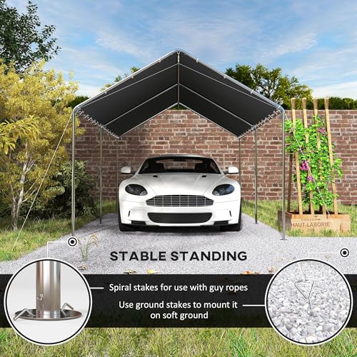 Outsunny 10'x20' Carport Outdoor Heavy Duty Party Tent Galvanized Car Canopy with Included Anchor Kit, 3 Reinforced Steel ...