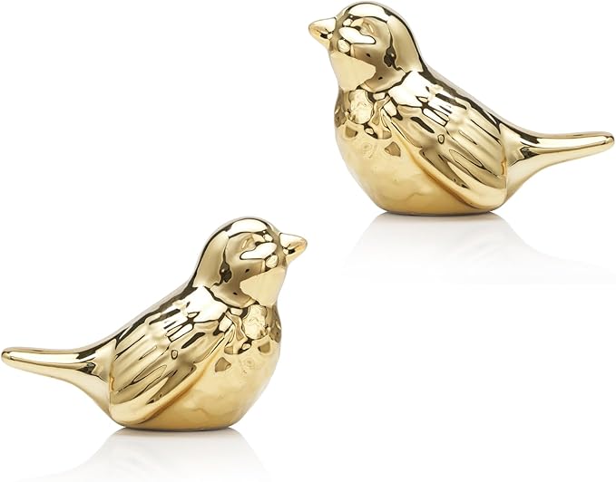Artconal Small Gold Bird Statue, 2-Pack 3.5 inch Shiny Gold Accent Small Knick Knacks Gifts, for Home Office Shelf Desk Co...