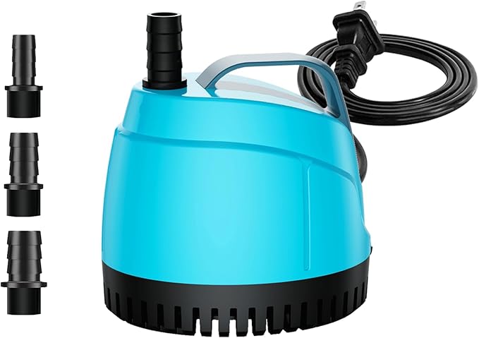WUCIOOO 210GPH Ultra Quiet Bottom Suction Submersible Water Pump (780L/H, 15W) with 2 Nozzles,5.6ft High Head,Suitable for...