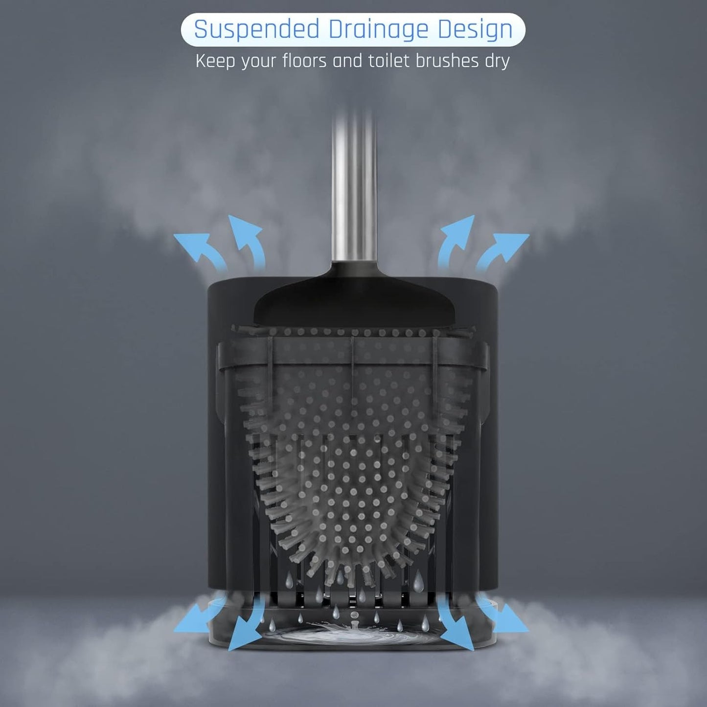 Sellemer Toilet Brush and Holder Set - Flexible Toilet Bowl Brush Head with Silicone Bristles, Compact Size for Storage and Organization, Ventilation Slots Base (2 Pack, Black)