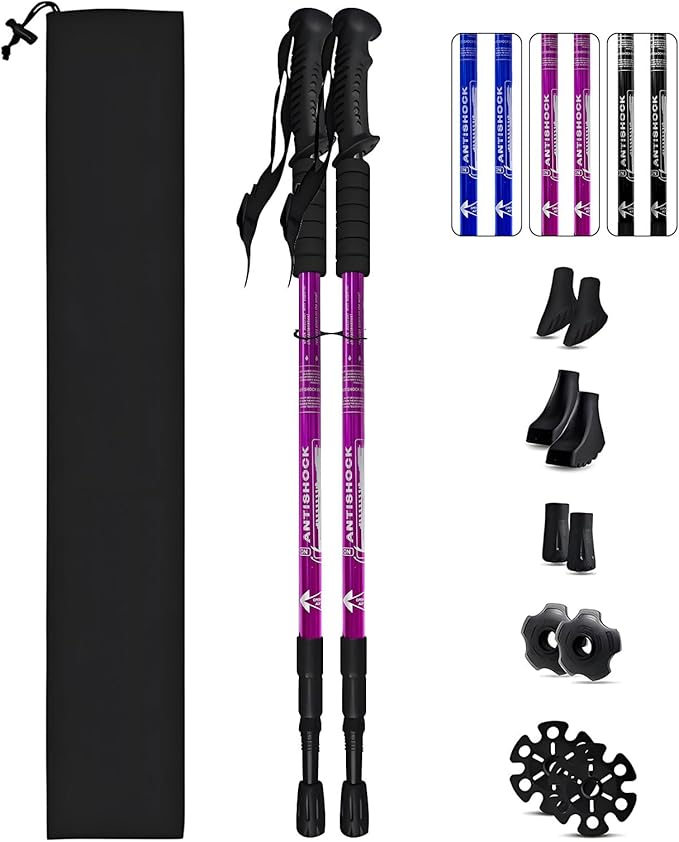 HIKERBRO Trekking Poles, Adjustable Telescopic 3-Section Hiking Poles, Lightweight Aluminum Trekking Poles for Hiking, Bac...