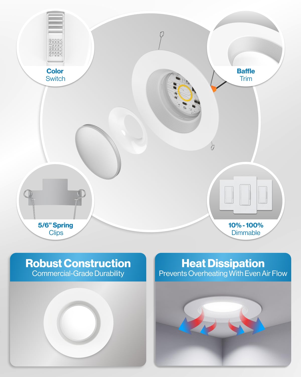 Sunco 24 Pack Retrofit LED Recessed Lighting 6 Inch, Downlight Can Lights for Ceiling, 1050 LM, 2700K/3000K/3500K/4000K/5000K, Dimmable, Baffle Trim, 13W=75W, 50000 Lifetime Hours, Damp Rated UL