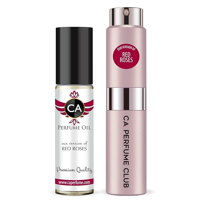 CA Perfume Duo Impression of Red Roses For Women Perfume Layering Set Long Lasting Travel Size EDP + Body Oil Roll-On Bottle 0.27 Fl Oz+0.33 Fl Oz
