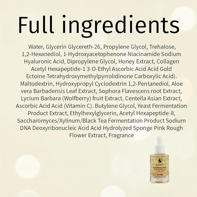 Salmon DNA PDRN Face Serums - Glow Serum with Niacinamide, Hyaluronic Acid, Collagen, Vitamin C & Peptides - Hydrating, Brightening & Firming Serum for Radiant, Smooth & Balanced Skin