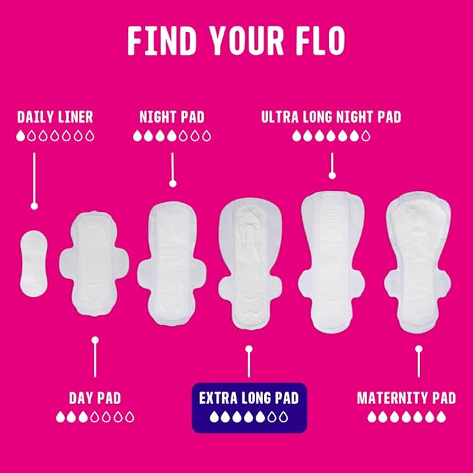 Flo - Extra Long Menstrual Pads (10 Pack) - Regular Flow - Leak Locking - Winged + Ultra-Thin - Natural, Absorbent, Soft, & Breathable -Bamboo Period Pads for Women -Plant Based -Vegan & Cruelty Free