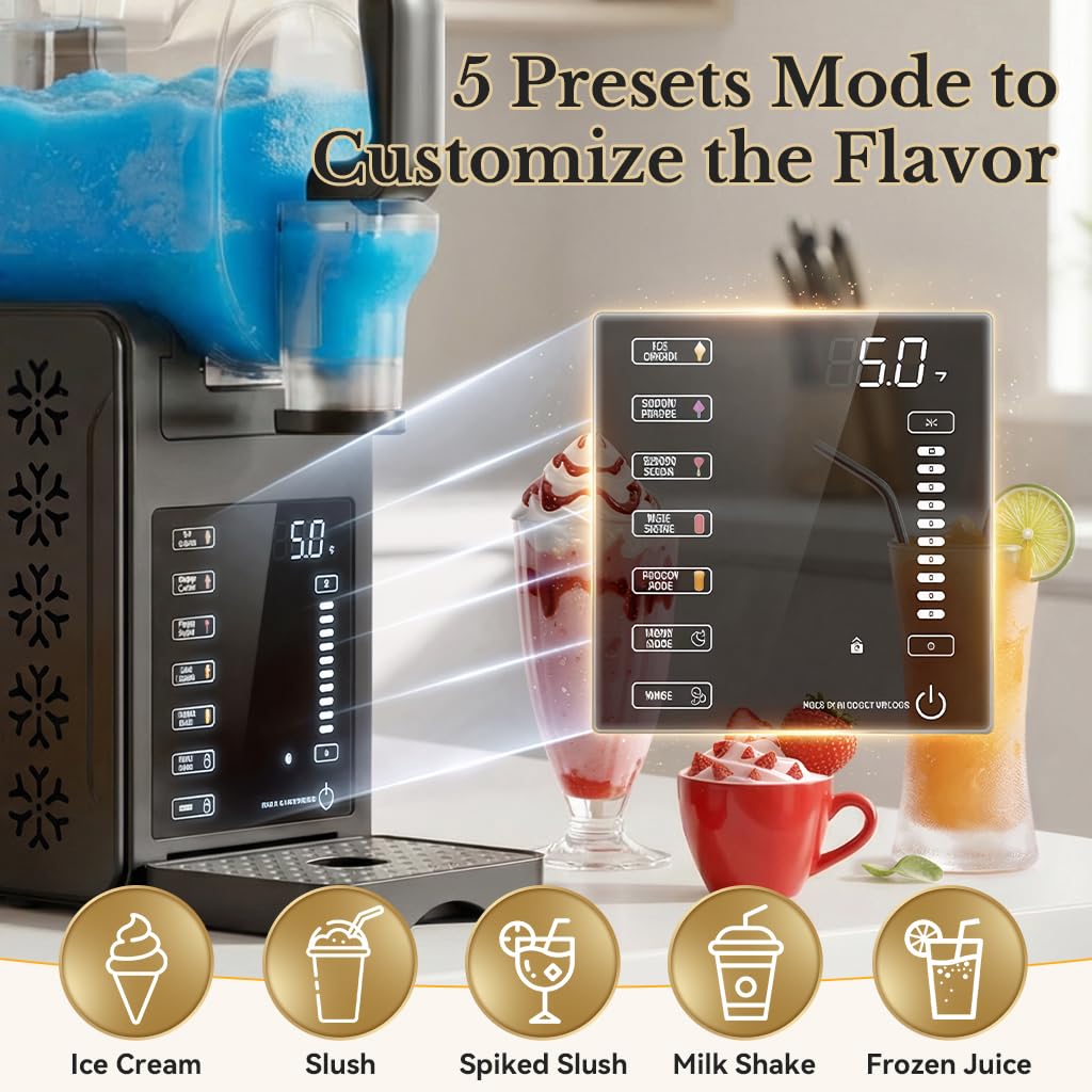 QIDO 84oz Commercial Slushie Machine 5 presets Frozen Drink Maker, Digital Temp Control,No Ice Needed Quiet Operation&Self-Cleaning,Perfect for margaritas, Smoothies, Bars, Cafes, and Parties