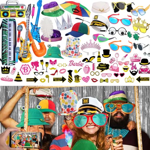 Bulk Large Premium Photo Booth Props Set for Adult Teens, Funny Hats and Large Glasses, Crystal Crown, Inflatable, Card Cu...
