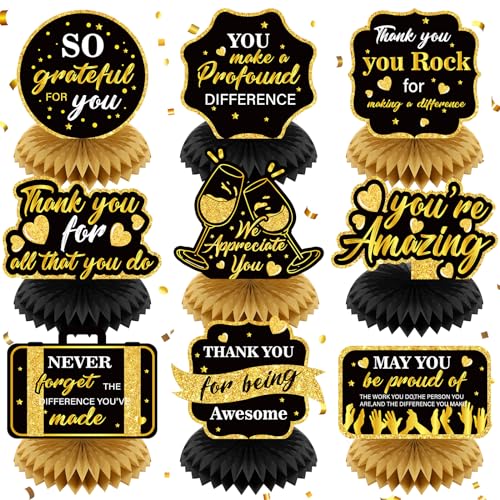 9Pcs We Appreciate You Decorations Thank You Table Honeycomb Centerpieces Appreciate Table Topper Decor for Teacher Doctor...