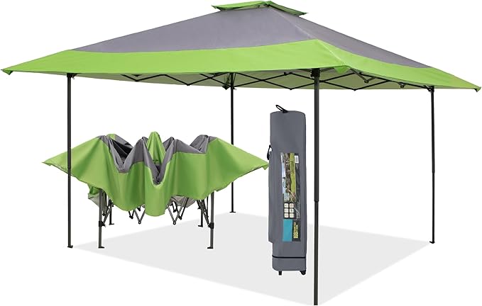 PHI VILLA Pop-Up Canopy Tent 13x13 Instant Shelter Outdoor Canopy with Wheeled Bag,Green