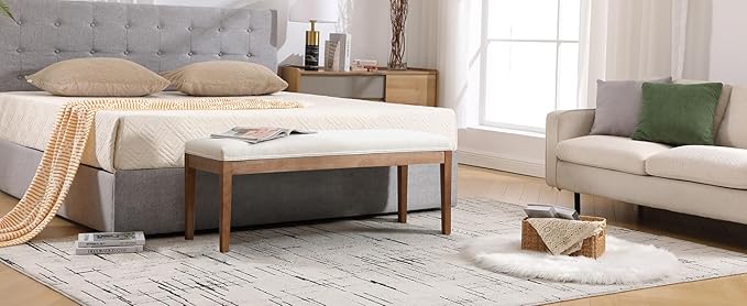 DM Furniture Linen Dining Bench Upholstered Entryway Bench Farmhouse Shoe Bench Seat Ottoman for Hallway Living Room Bedroom End of Bed Dining Room Kitchen, 45.5" Long, Beige