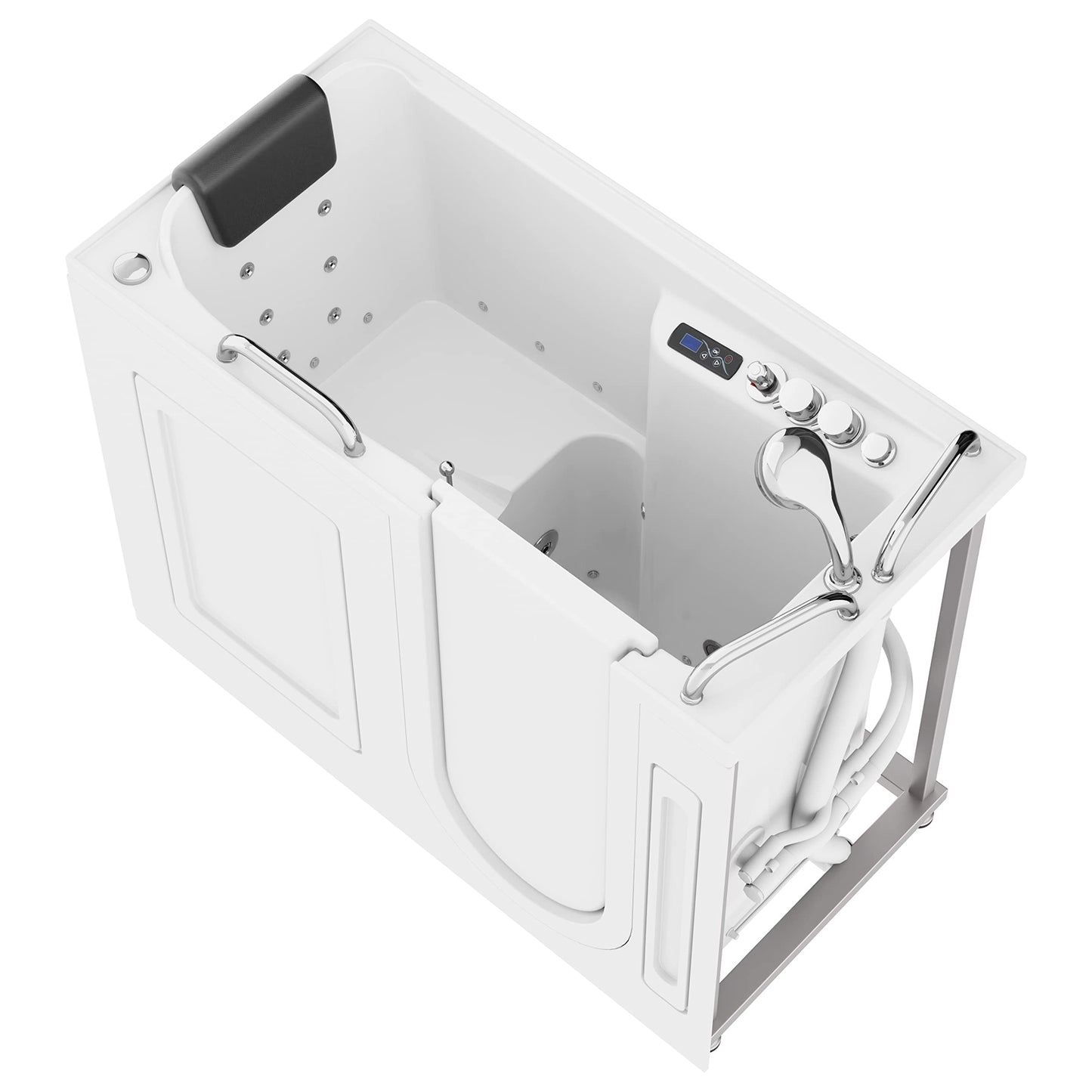 ANZZI Walk In Tub 53" x 27" Right-Drain Bathtub, Air & Whirlpool Massage Jets, Quick Fill with 6?Setting Handheld Shower, Aromatherapy, Bath Pillow, LED Light | 2753FLWR