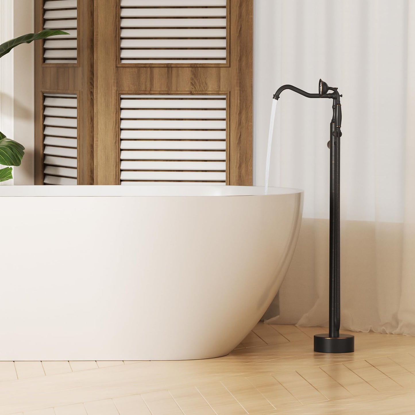 Kroias Oil Rubbed Bronze Standing Bathtub Faucet Freestanding Tub Filler High Pressure Single Handle Bathtub Filler Floor Mounted Brass Bathroom Stand Tub Faucets with Handheld Shower