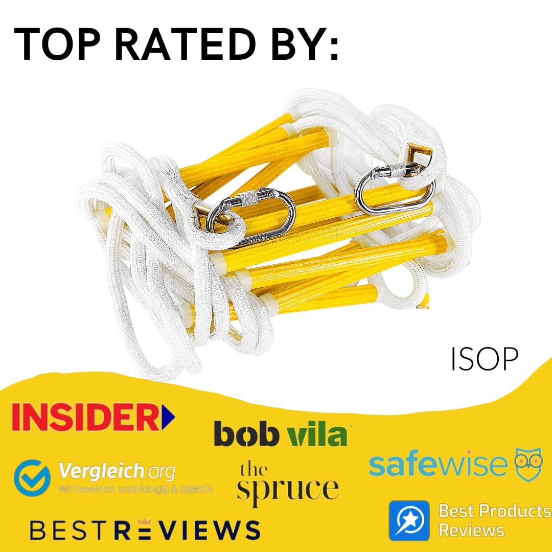 ISOP Two Story Fire Escape Ladder 13 ft Flame Resistant - Emergency Rope Ladder with Spring Hooks - Reusable & Multi-Functional - Weight Capacity up to 2000 Pounds (13ft)