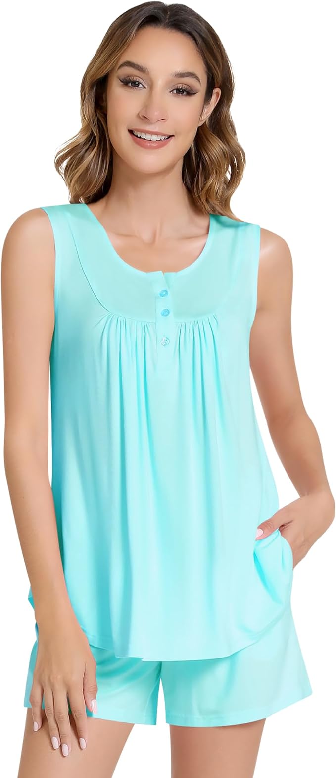 NACHILA Pajamas for Women-Viscose from Bamboo, Ribbed Racerback Tank Top Sexy Split Shorts Pajama Sets Cooling Sleep Cami Pjs