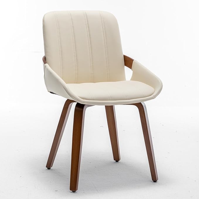 YOUUGIOR Mid Century Modern Faux Leather Upholstered Dining Chairs,Armless Accent Chairs with Sturdy Natural Wood Legs,Bamboo Backrest Support for Kitchen&Dining Room Chairs(1PCS,Beige)