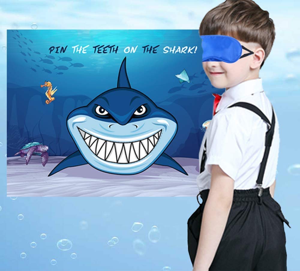 CocoHut Shark Party Supplies, Pin The Teeth on The Shark, Shark Party Games, 15PCS Teeth for Shark Theme Kids Under The Sea/Pool/Beach Birthday/Baby Shower Party Supplies Decorations