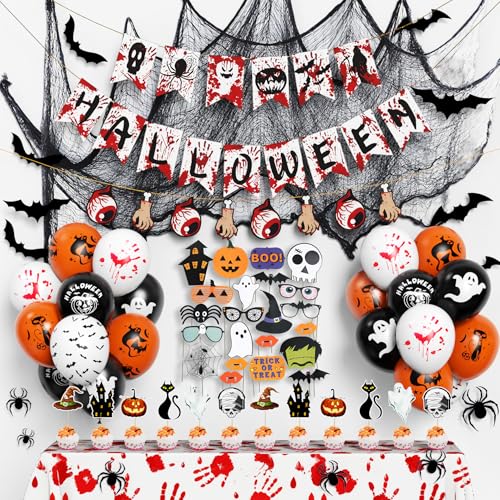 Winrayk Halloween Party Decorations for Kids Adult, Creepy Cloth Black, Photo Booth Prop, Scary Banner, Spider Bat Wall De...