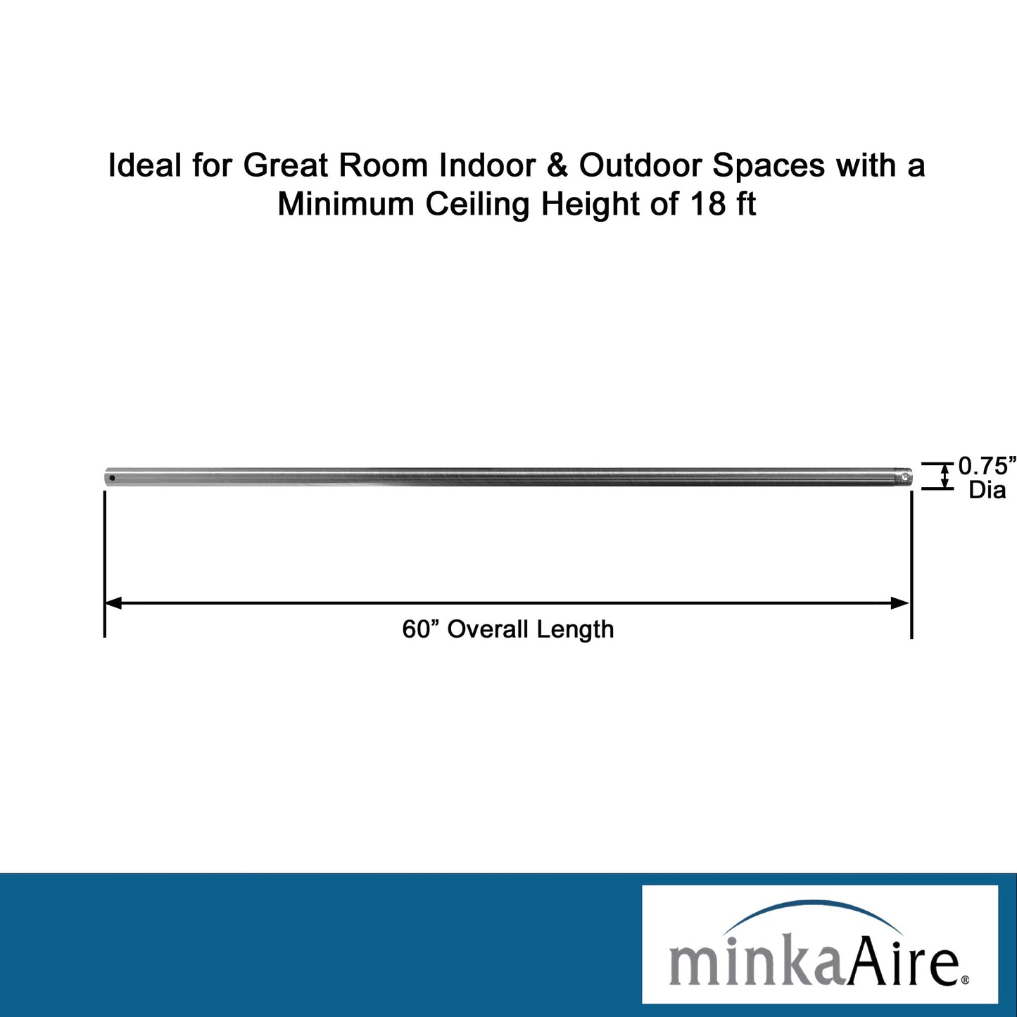 Minka-Aire 60 Inch Ceiling Fan Downrod - Brushed Nickel - Dr560-Bn