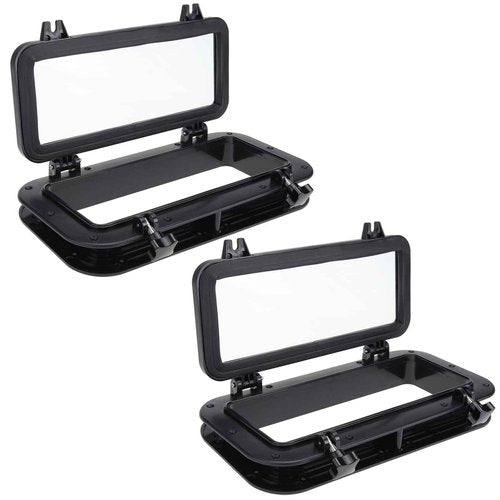 NovelBee 2pcs Boat Yacht Rectangle Opening Portlight Porthole,15-3/4" x 7-7/8" Hatch Porthole Replacement Window Port Hole for Marine Boat Yacht RV (Black)