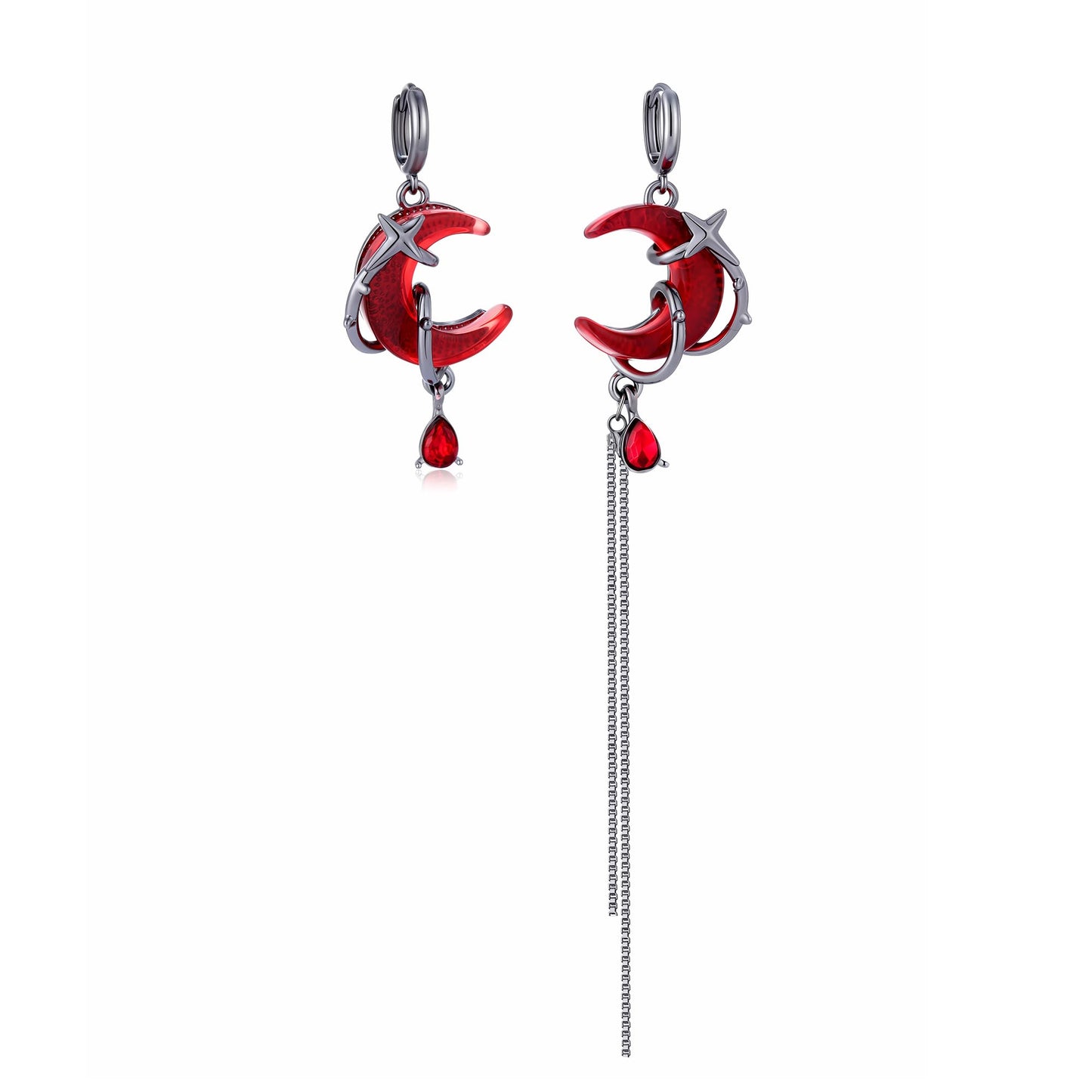KURTCB Gothic Moon Earrings Necklace Goth Vampire Blood Moon Thorns Huggie Earring Necklacee Witch Costume Asymmetrical Dangle Drop Earring Jewelry for Women (Earrings)