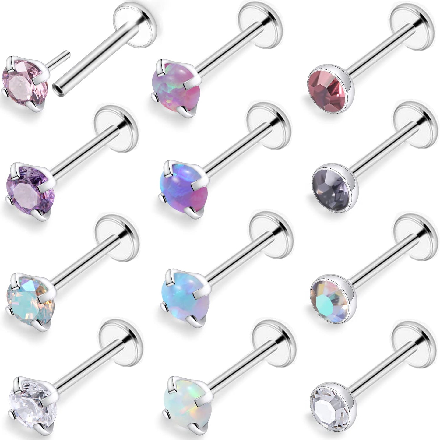 Kridzisw 18G Theadless Push in Nose rings Stud Piercing Jewelry for Women Surgical Stainless Steel Silver Flat Back Cartilage Tr