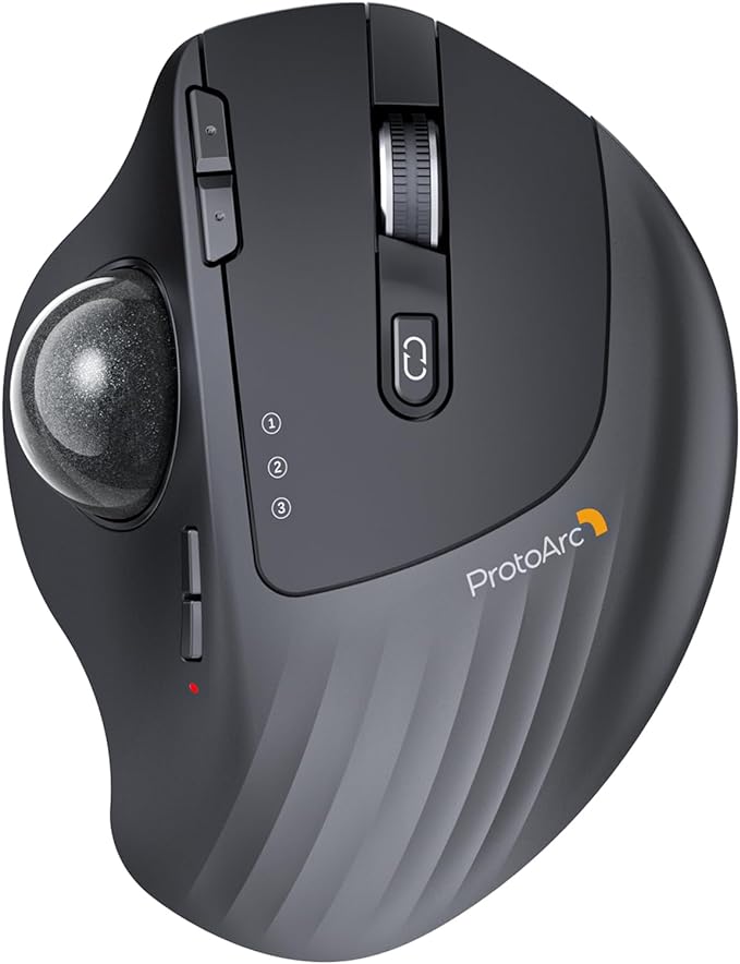 ProtoArc Wireless Trackball Mouse, EM01 NL Ergonomic Bluetooth Rollerball Thumb Rechargeable Computer Laptop Mouse, Adjust...