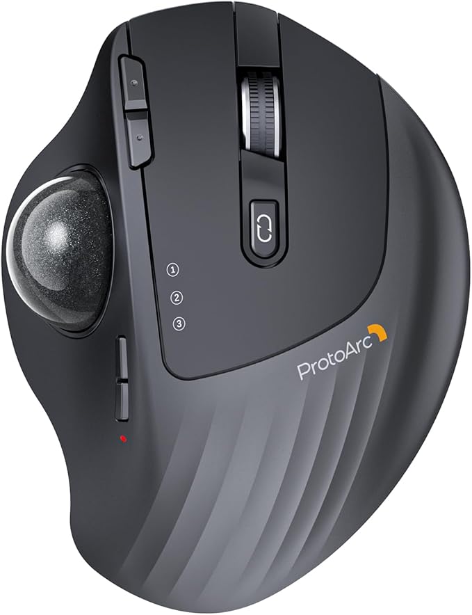 ProtoArc Wireless Trackball Mouse, EM01 NL Ergonomic Bluetooth Rollerball Thumb Rechargeable Computer Laptop Mouse, Adjust...