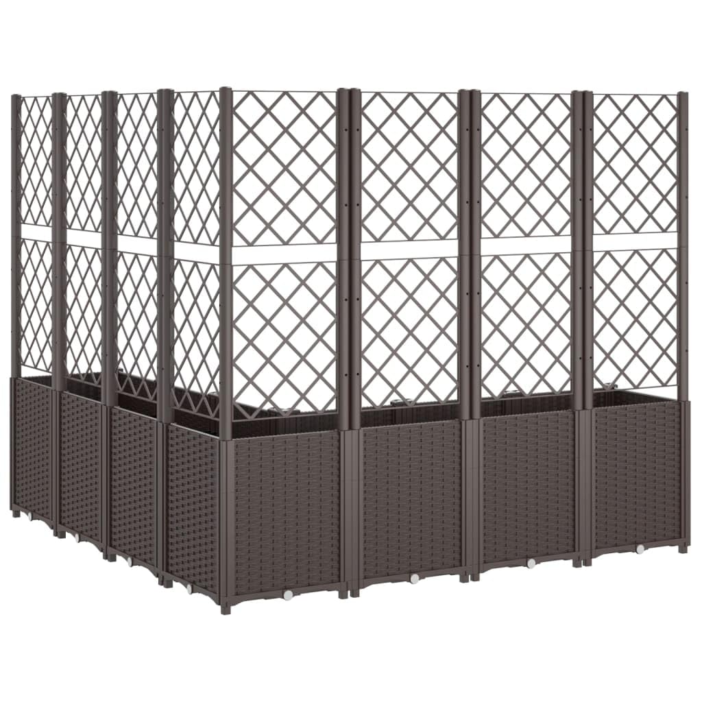 Xolmizyn Modular Garden Planter with Trellis, 63 x 63 x 55 Inch Large Outdoor Raised Bed for Climbing Plants, Weather Resistant Synthetic Polypropylene Plant Box, Brown