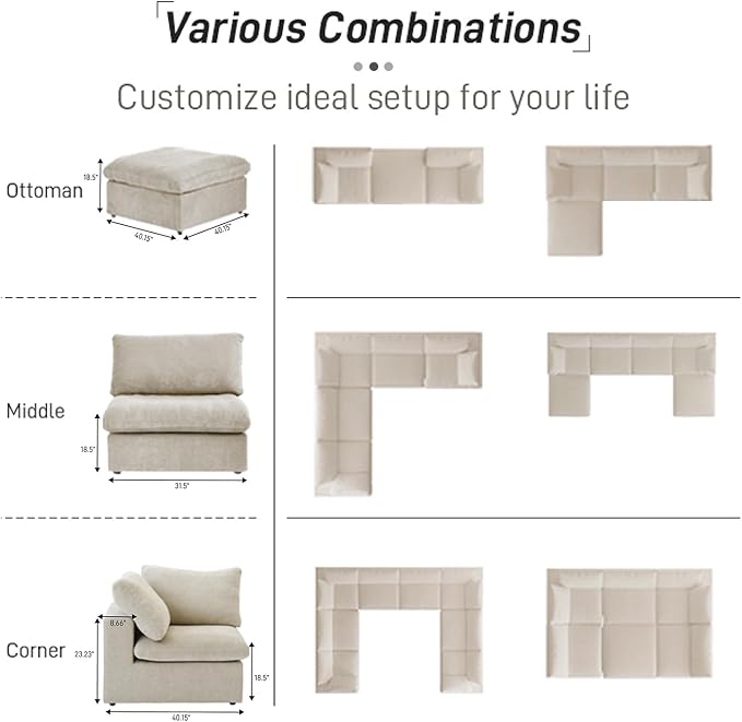 Cloud Couch Modular Sectional Sofa with Storage Ottoman,160.6" L Shaped Couch for Living Room,Down Filled 5 Seater Convertible Sectional Sofas,Covers Washable&Replaceable (Khaki)
