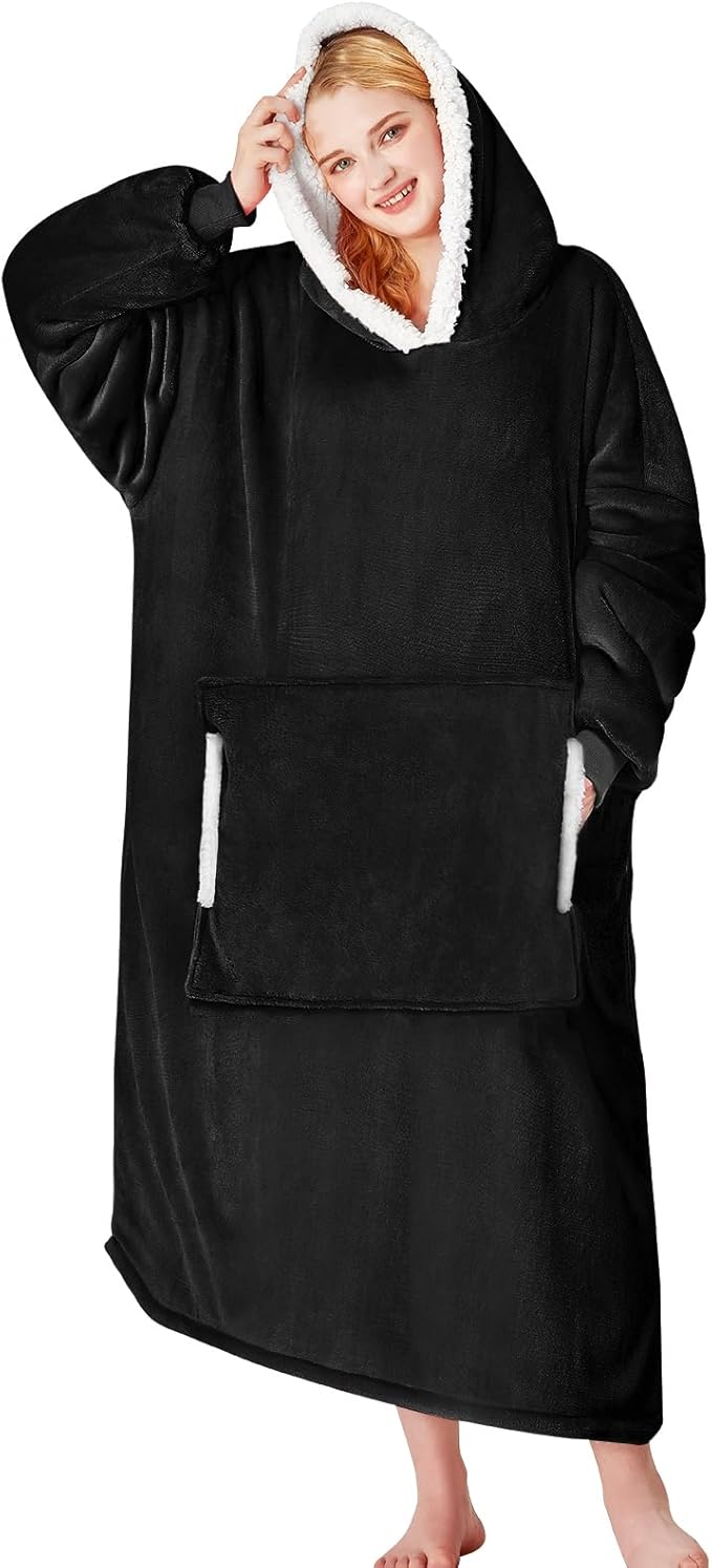 yescool Wearable Blanket Hoodie, Flannel Sherpa Fleece Blanket Sweatshirt for Adults Women Men,One Size Fits All