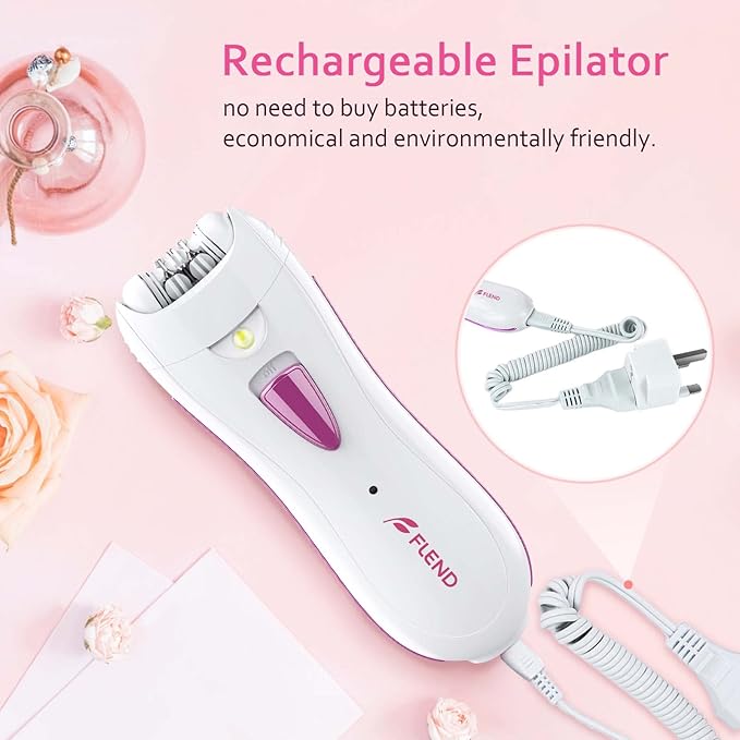 Epilator for Women, Smooth Glide Epilator Facial and Body Hair Remover with LED Light Rechargeable Hair Removal Device for Face, Bikini, Armpits, Arms, and Legs