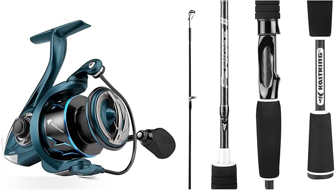 KastKing MegaJaws Spinning Reel, Size 4000, 5.2:1 Gear Ratio, Pelagic Blue, KastKing Perigee II Fishing Rods, Spinning Rod...