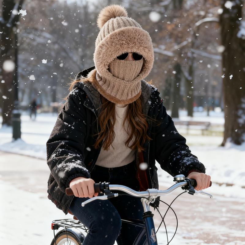 Womens Winter Hat and Face Mask Set with One-Piece Design, Cold Weather Gear for Commuting, Winter Walks and Snow Activiti...